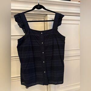 Navy Eyelet Button-Down Top